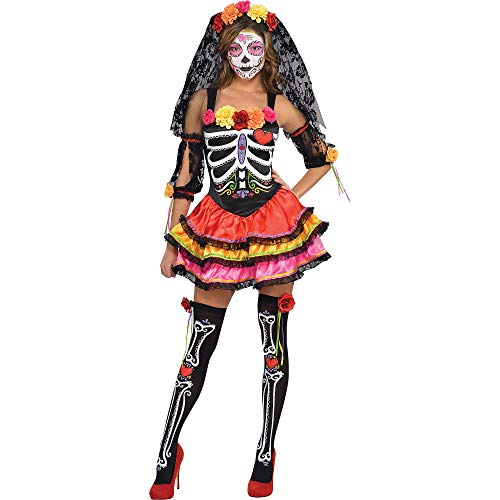 amscan- Day of The Dead Costume-Size 16-18 PC Disfraz de señorita Sexy para el día de los Muertos, Talla 16 – 18 XL – 1 Unidad, Multicolor, Mujeres (844984)