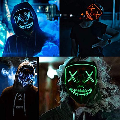 Anxicer Purge Mask para Carnaval,LED Máscara Luminosa Terror y Diversión,3 Modos de Parpadeo Diferentes Controlables,para Hombres Mujeres con Niños Carnival Halloween Fiesta Cosplay Mascarada