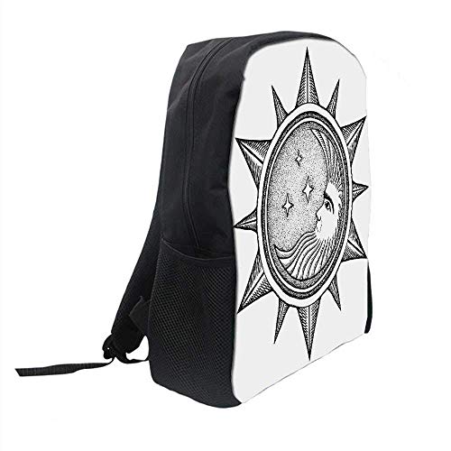 AOOEDM Backpack Mochila Escolar Elegante con decoración Oculta, Luna Dentro del Sol con Estrellas Alquimia Clandestine Esoteric Solar Crescent Art para niños, 11 'L x 5' W x 17 'H