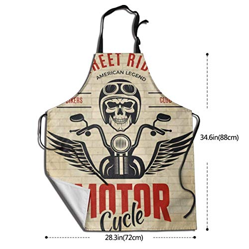 AOOEDM Bikers Skull Motorcycle Gang Rider 1 Paquete Unisex sin Bolsillos Delantal Adecuado para Uso Diario en la Cocina, Manualidades, panadería, Restaurante