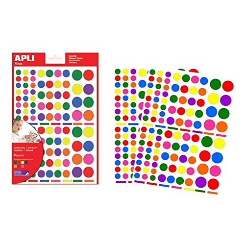 APLI Kids - Bolsa de gomets multicolor redondo 6 hojas adhesivo removible