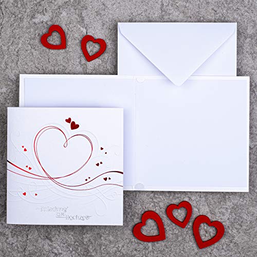 Art Nuvo ZAP_DE_07 - Invitaciones de boda (20 unidades, 135 x 135 mm, con inserciones impresas y sobres para boda), color rojo
