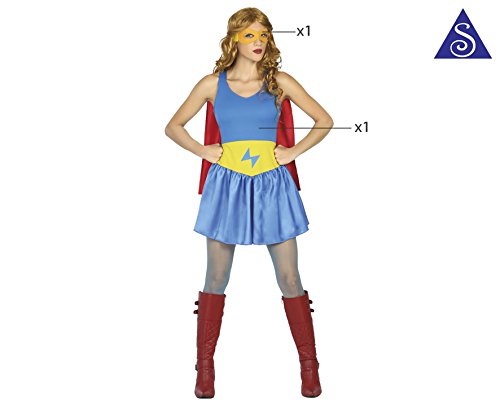 Atosa- Disfraz mujer super héroe comic, Color celeste, M-L (18076)