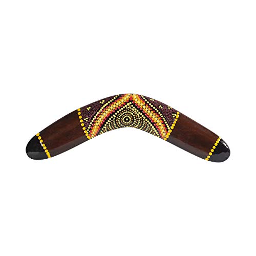 Australian Treasures - Boomerang de Madera Hecho a Mano - de 30cm - con Soporte de Boomerang de Madera Dura - Estilo aborigen Boomerang