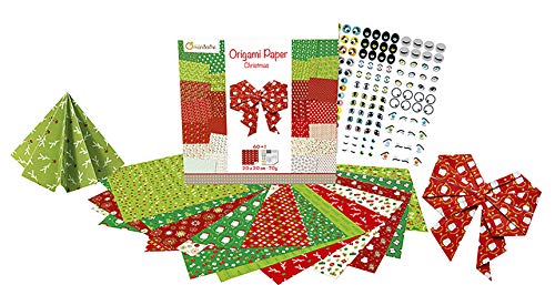 Avenue Mandarine Set creativo con papel de Origami, 60 hojas (30 diseños x 2), 20 x 20 cm, 70 g, impreso por ambos lados + 1 hoja con ojos, manualidades, ideal para niños, 1 pack de Navidad