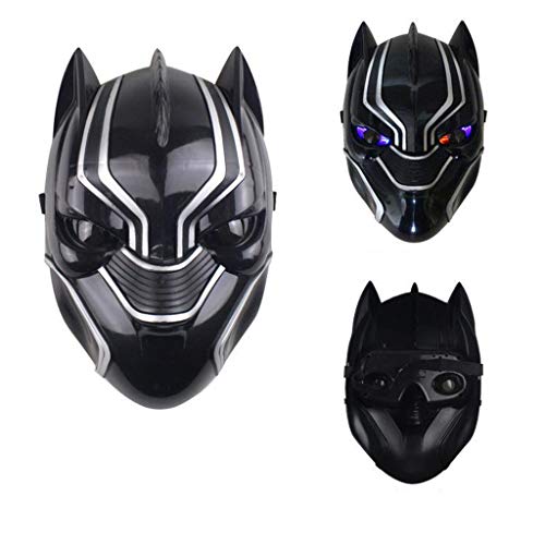 Baipin Máscara de Pantera Negra con Luces LED, Cosplay Disfraz Black Panther Accesorios para Disfraz para Carnaval Halloween
