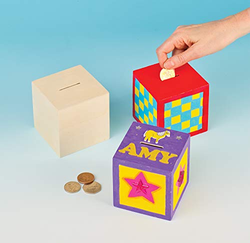 Baker Ross Huchas de Madera con Forma de Cubo para Diseñar Pintar y Decorar. Manualidades Creativas para Niños (Pack de 2)