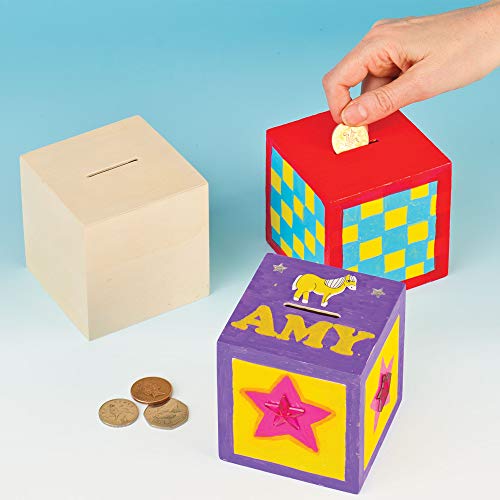 Baker Ross Huchas de Madera con Forma de Cubo para Diseñar Pintar y Decorar. Manualidades Creativas para Niños (Pack de 2)