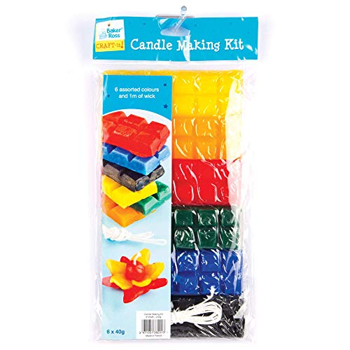 Baker Ross Kit para crear velas, 6 bloques de cera de colores (240 g) y mecha para que los niños diseñen y creen (por kit).