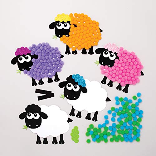 Baker Ross Kits Imanes Pompones Ovejas - Actividad de manualidades primaverales infantiles para crear y exhibir (Paquete de 5)