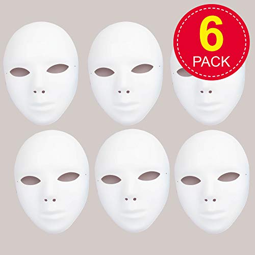 Baker Ross Mascarillas plásticas en blanco: decorar su propia máscara es el accesorio ideal para disfraces de Halloween, disfraces, fiestas y más (paquete de 6)