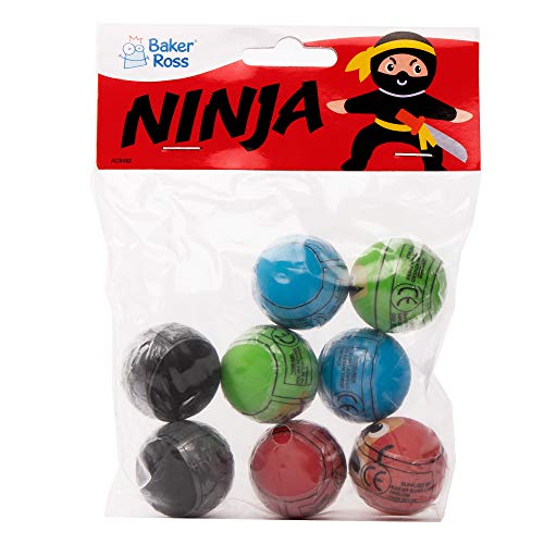 Baker Ross- Pelotas de Goma con diseños Ninja (Pack de 8) -Regalos infantiles para bolsas de cotillón