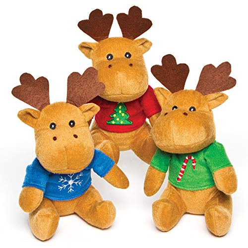 Baker Ross Reindeer Christmas Jumper Plush Pals - Juguetes novedosos para niños, Fiesta, botín o Bolsa de premios (Paquete de 3)