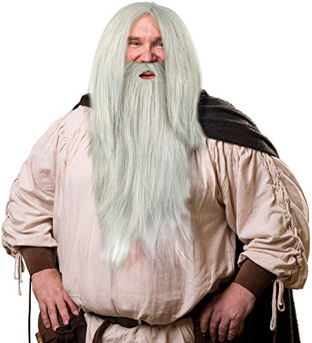 Balinco Peluca Gris Mago en un Conjunto con una Barba Gris para los Hombres y Damas Mago Mago Gandalf Merlin Carnaval