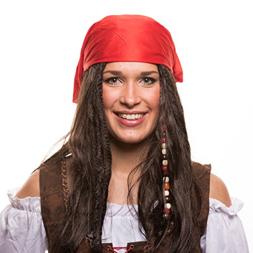 Balinco Pirata Pirata Pirata Peluca (Pirata Peluca) con Perlas y pañuelos Rojos para el Traje de Pirata Carnaval y el Carnaval