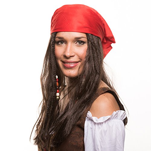 Balinco Pirata Pirata Pirata Peluca (Pirata Peluca) con Perlas y pañuelos Rojos para el Traje de Pirata Carnaval y el Carnaval