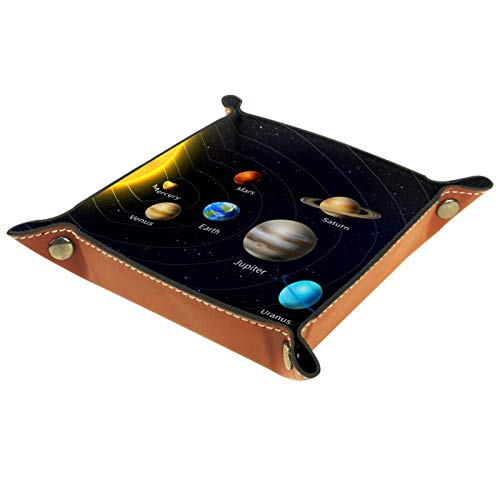 Bandeja plegable de dados, soporte de dados de cuero de la PU, bandejas rodantes para juegos de RPG Dice Dice Gaming D&D y otros juegos de mesa, solar solar solar planetas orbita ilustración