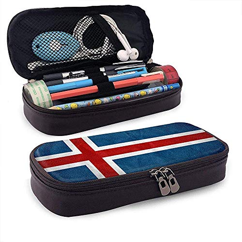 Bandera de Islandia Caja de lápices de cuero de alta capacidad Bolígrafo Lápiz Papelería Titular Caja Organizador Bolígrafo escolar Bolso cosmético portátil