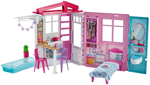 Barbie casa portátil de una planta con piscina, muebles y accesorios (Mattel GLL69), Embalaje sostenible