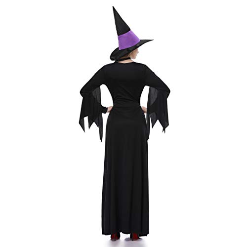 Beaums Vestido de bruja púrpura negro para mujer Bruja Cosplay Disfraz de Halloween para adultos, Disfraz de fiesta de Halloween para Cosplay