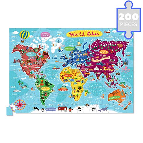 Bertoy- World Cities Piece Puzzle Plus Poster Rompecabezas de Suelo, Color Azul/Verde/Naranja/Rojo/Rosa, 19" x 13" (2874-3)