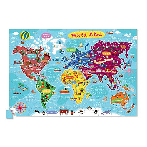 Bertoy- World Cities Piece Puzzle Plus Poster Rompecabezas de Suelo, Color Azul/Verde/Naranja/Rojo/Rosa, 19" x 13" (2874-3)