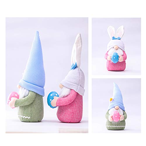 Boji Figuras de gnomo para decoración de conejos de Pascua, color rosa, con orejas, conejo, hada, adornos, decoración de fiestas, decoración de casa de vacaciones