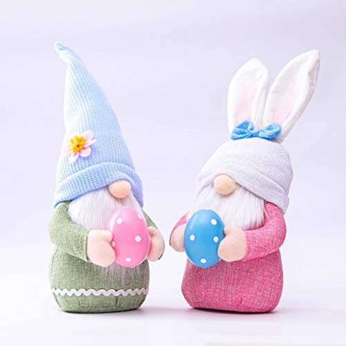 Boji Figuras de gnomo para decoración de conejos de Pascua, color rosa, con orejas, conejo, hada, adornos, decoración de fiestas, decoración de casa de vacaciones