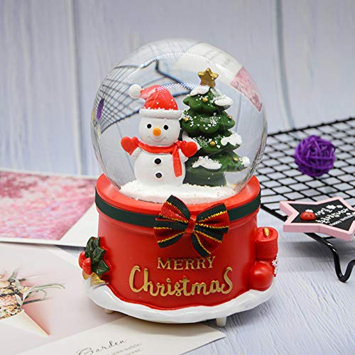 Bola de nieve de Navidad, giratoria 3D muñeco de nieve bola de cristal caja de música con luces intermitentes coloridas, globos de nieve irrompibles decoración del hogar para niñas niños bebé