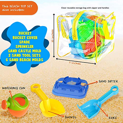 BRAMBLE! Juego de 13 Juguetes de Playa - Ideales para un día en la Playa - Incluye Bolsa de PVC Resistente