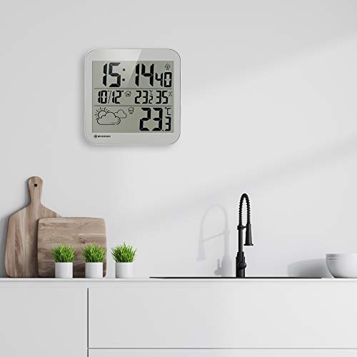 Bresser MyTime - Reloj de Pared con Pantalla LCD y Sensor Exterior, Color Gris
