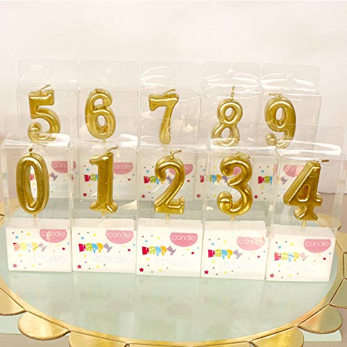 B•You Numeral Candles Set,Birthday Candles 10 Pieces Gold 0-9 Glitter Cake Topper Decoration for Birthday Wedding Party Anniversary