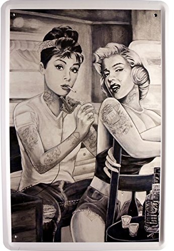 Cartel de chapa Sexy Tattoo Girls, estudio de tatuajes, Hepburn Monroe 20 x 30 cm, diseño retro 336