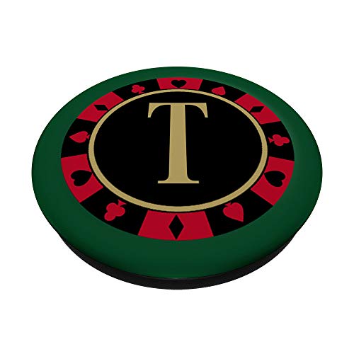 Casino Poker Chip Gambler Monogram Gift - Initial Letter T PopSockets Agarre y Soporte para Teléfonos y Tabletas