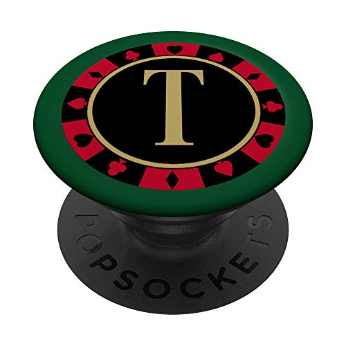 Casino Poker Chip Gambler Monogram Gift - Initial Letter T PopSockets Agarre y Soporte para Teléfonos y Tabletas