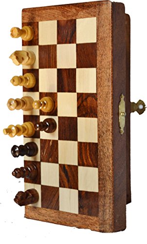Chess Bazar - Magnetic Travel Pocket Chess Set - Staunton 7 X 7 Inch Folding Game Board Handmade in Fine Rosewood