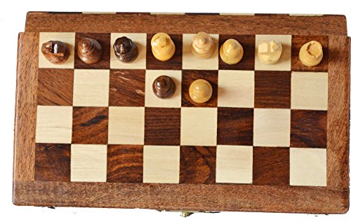 Chess Bazar - Magnetic Travel Pocket Chess Set - Staunton 7 X 7 Inch Folding Game Board Handmade in Fine Rosewood