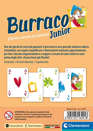 Clementoni - Cartas de Juego -Burraco Junior-Made in Italy-Juegos para Toda la Familia (versión en Italiano), 7 años +, 16291