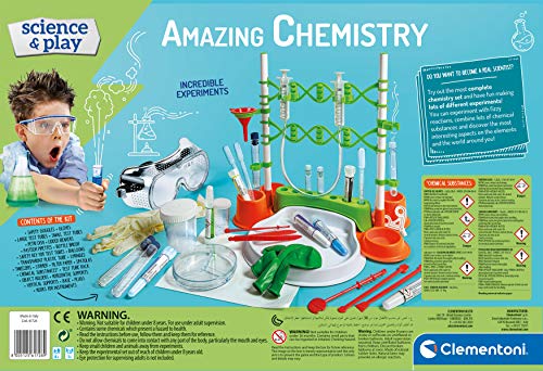 Clementoni- Science and Play - Amazing Chemistry - Kit de Ciencias - Laboratorio y esperimento para niños a Partir de 8 años - Made in Italy, (versión Inglesa), Multicolor (61728)