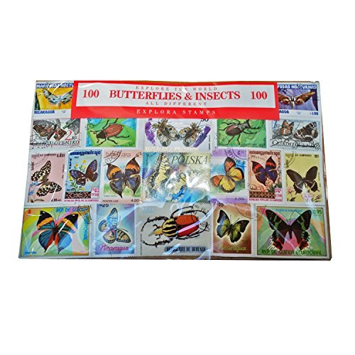 Colección Mundial de Sellos de Mariposas e Insectos - Conjunto de 100 / Todos Diferentes / Recuerdo Entomologico