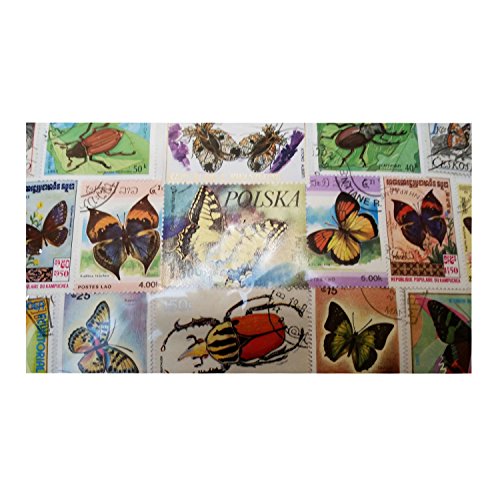 Colección Mundial de Sellos de Mariposas e Insectos - Conjunto de 100 / Todos Diferentes / Recuerdo Entomologico