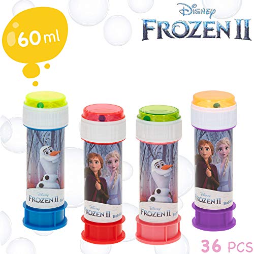 ColorBaby - Caja de 36 pomperos, pomperos Frozen, pomperos para niños, juguete burbujas jabón, jabón pompero, regalo para niños, 60 ml, cuatro colores