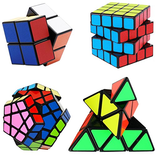 Cooja Cubo Mágico Pack, Speed Magic Cube 2x2x2 + 4x4x4 + Pyraminx + Megaminx + Cubo Espejo, Velocidad Rompecabeza Cubos con Easy Turning