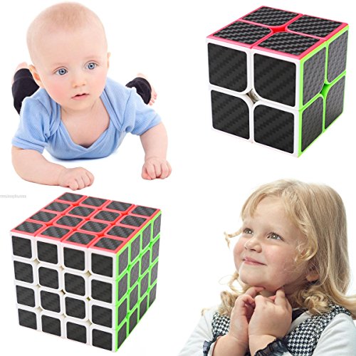 Coolzon Puzzle Cubes Megaminx + Pyraminx + 2x2x2 + 4x4x4 4 Pack Cubo Magico con Pegatina de Fibra de Carbono Velocidad