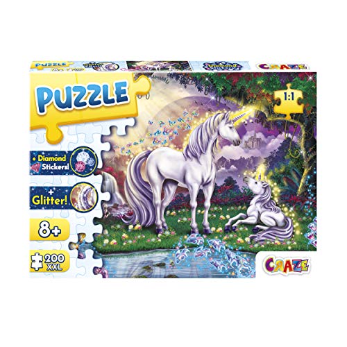 CRAZE Mystic Lake 30196 - Puzzle de 200 Piezas con impresión Brillante y Pegatinas de Diamante para niños a Partir de 8 años, 30226