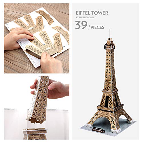 CubicFun Puzzle 3D París Torre Eiffel Francia Rompecabezas 3D DIY Construye tu Propio Modelo, 39 Piezas
