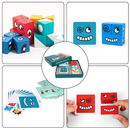 Cubos de Cambio de Cara, Puzzle Building Cubes Emoji, Juguete Montessori, Emoji de Madera, Educativos Bloques Pensamiento Entrenamiento Lógica Rompecabezas Educativos Regalo para Preescolar (B)