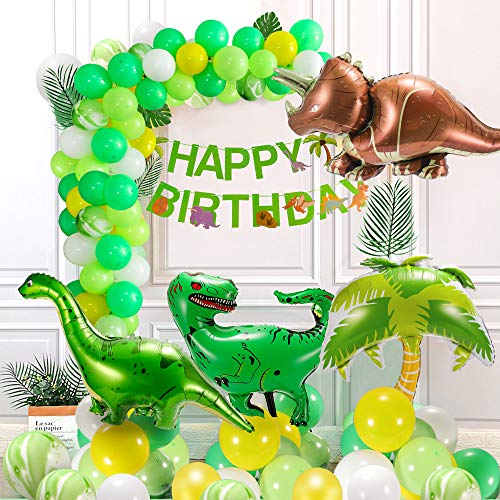 Cumpleaños Decoracion, 111 Piezas Fiesta de Dinosaurio Globo de Happy Birthday Banner Jurásico Mundial Tema Party para Niñas Niños