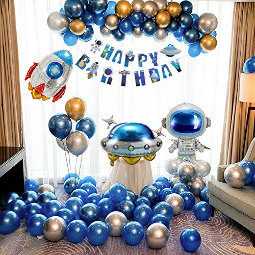Cumpleaños Decoracion, 72 Piezas Decoración de Cumpleaños Globos de Pancartas Aluminio Globo de Espacio Tema Partypara Niñas Niños