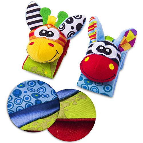 Cute Animal Infantil 4pcs (2pcs de la cintura y 2pcs calcetines) Suave muñeca Bell correa traqueteos y calcetines de pie Finder conjunto de desarrollo de juguetes blandos para niños by Funky Planet